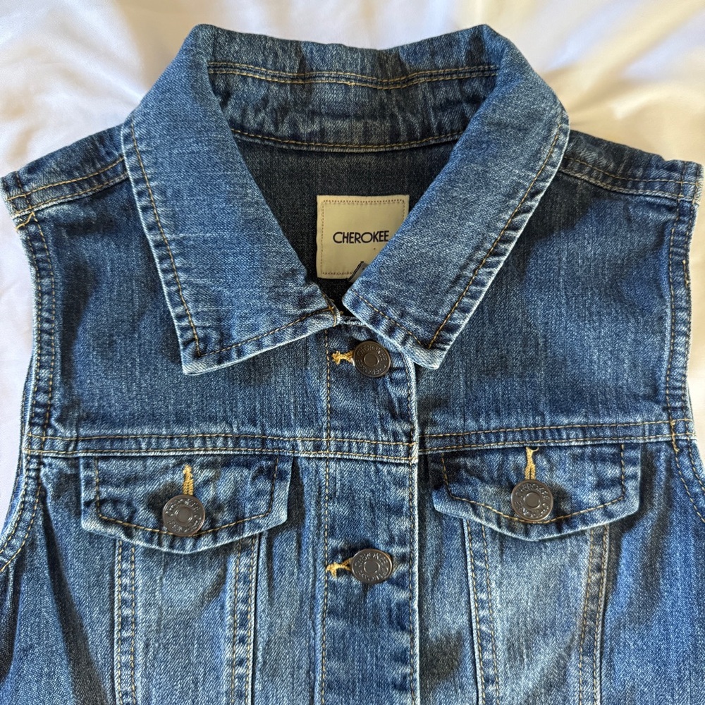 Cherokee Sleeveless Denim Vest Jacket - Classic Blue - XL/TG (14-16) - Picture 9 of 14